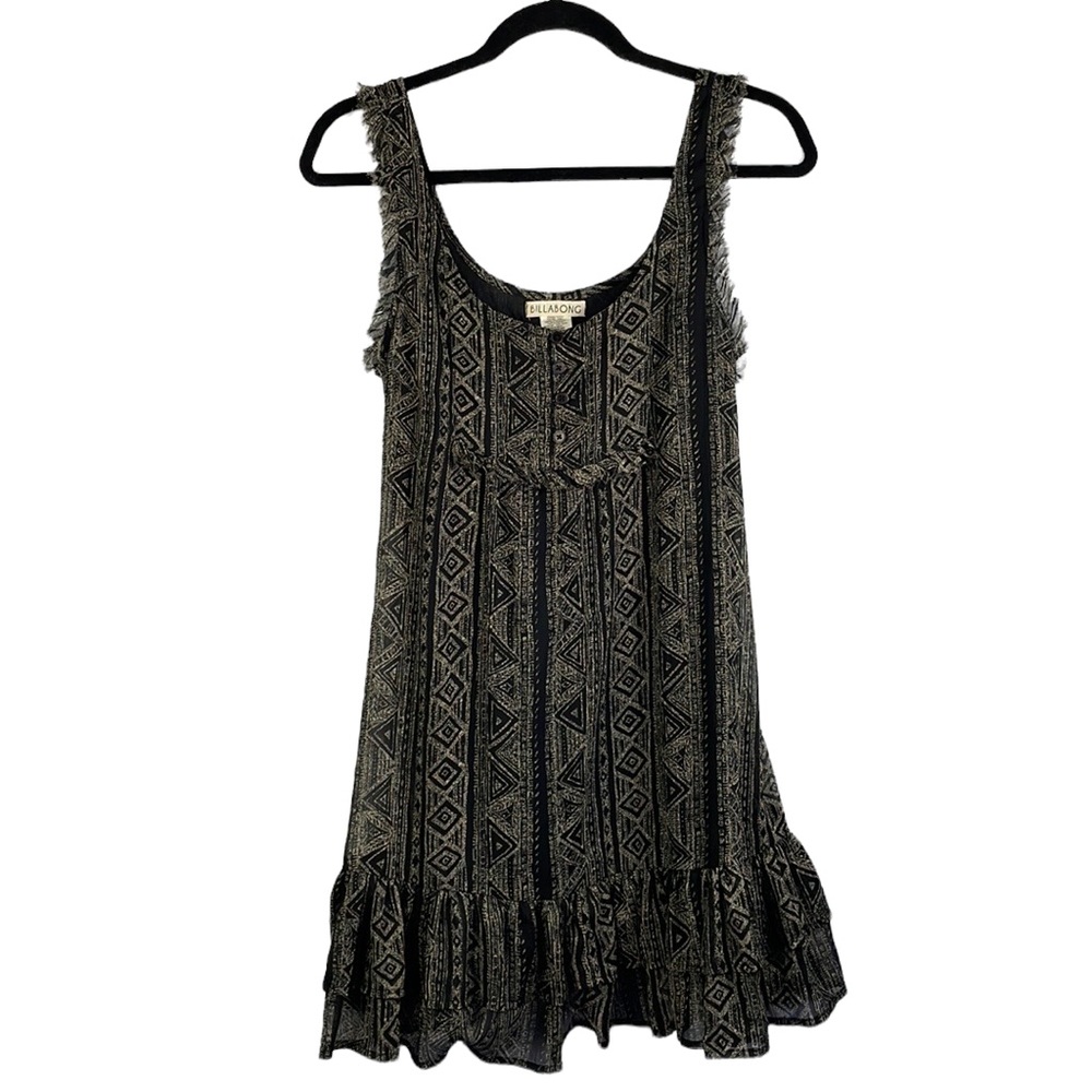 Billabong Tribal Aztec Print Fringe Trim  Lightweight Mini Dress Small